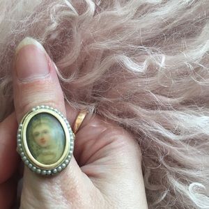 antique victorian painted portrait pearl gold ring